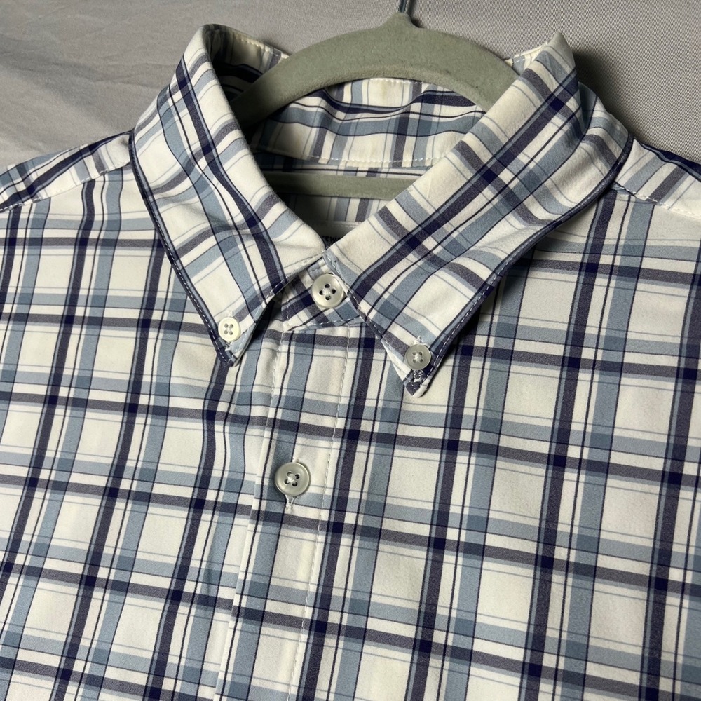Mizzen+Main Leeward Collection Plaid Shirt Mens Large Blue White Stretch